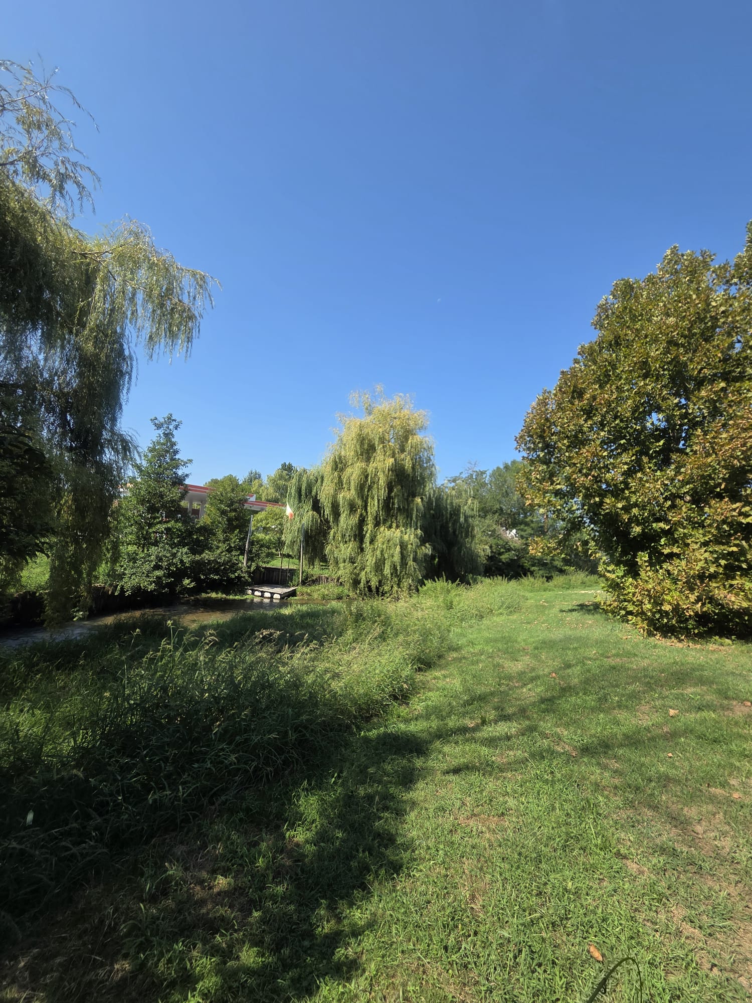 La postazione: il fiume che corre a fianco del prato